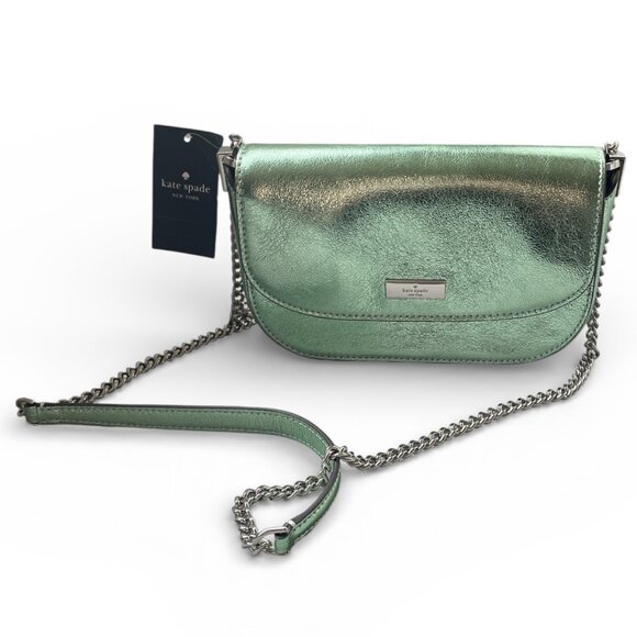 Kate Spade Metallic Seawater Green Crossbody Bag NWT - Picture 2 of 15